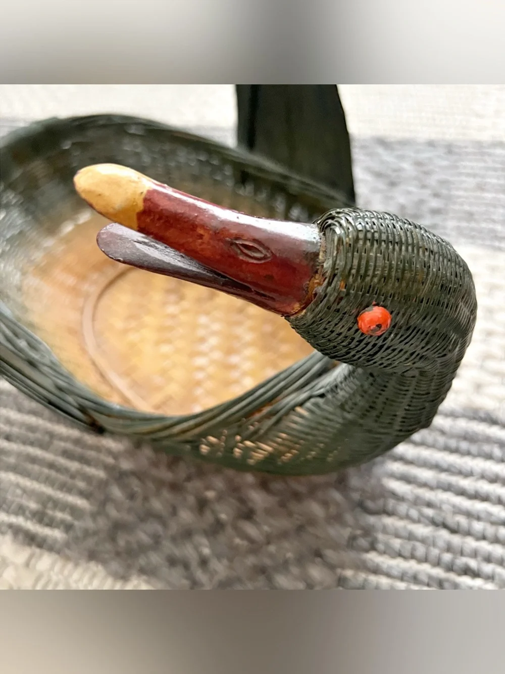 Vintage Zhejiang Handicrafts Duck Basket Woven Bamboo Rattan Basket